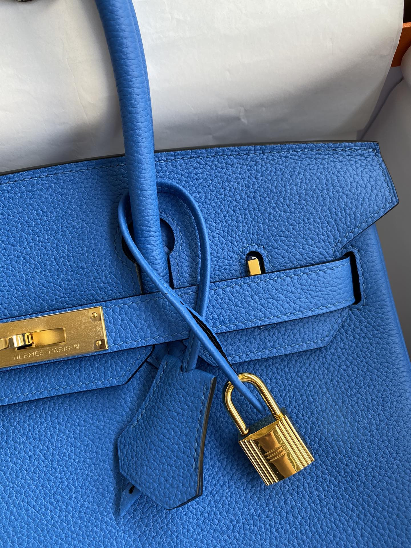 Hermes Birkin 30CM Togo Leather Handbag Blue Hydra